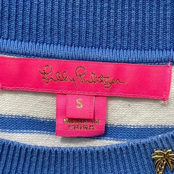 Lilly Pulitzer Dasha Cotton Striped Fringe Sweater Coastal Blue Size Small - Picture 9 of 9